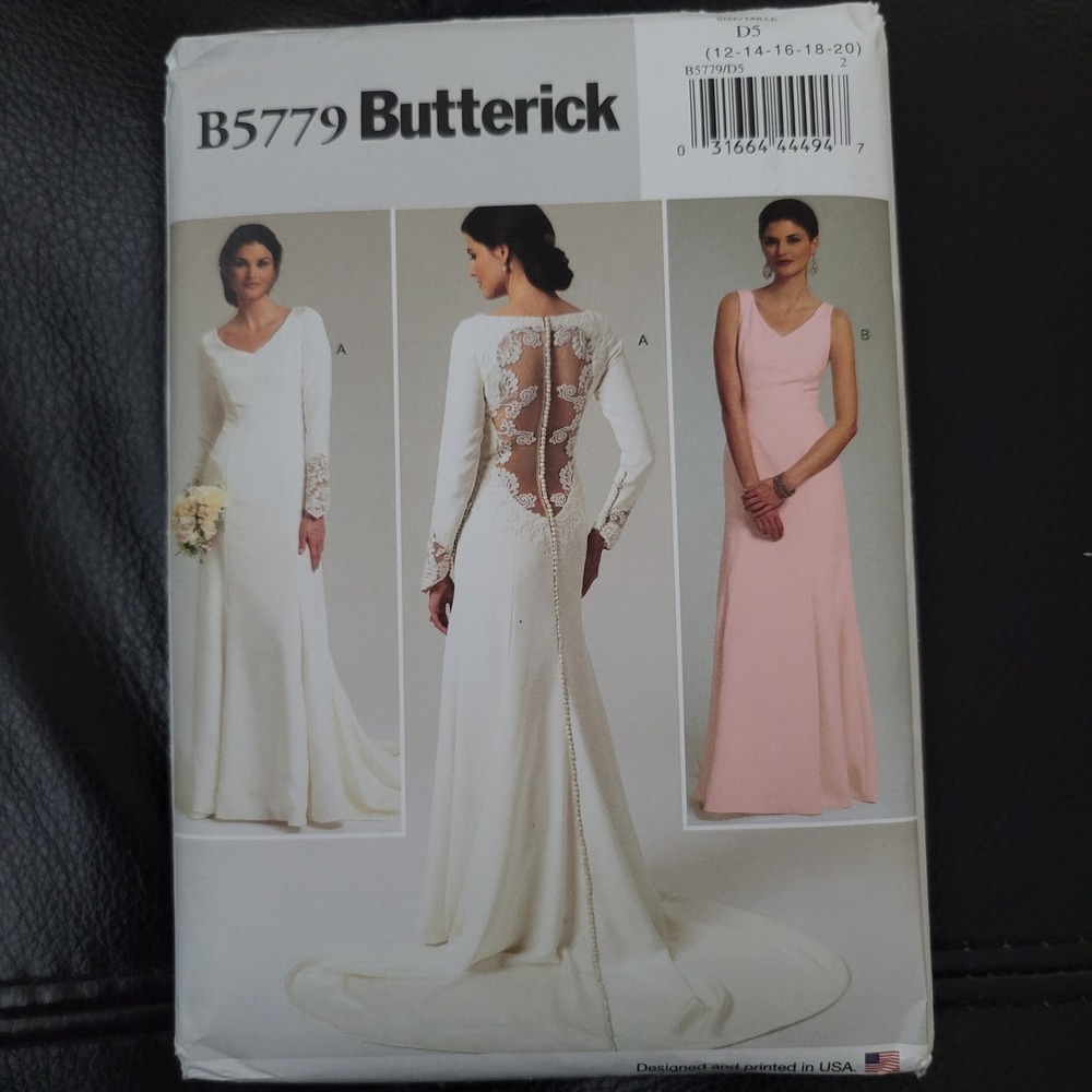 Butterick B5779 Sewing Pattern Misses Bridal Wedding Dress Lace Back Size 12-20